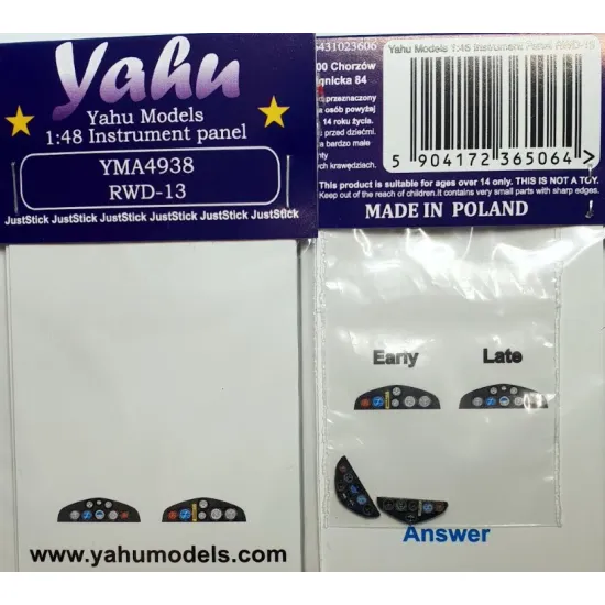 Yahu Model Yma4938 1/48 Instrument Panel For Rwd-13 Answer