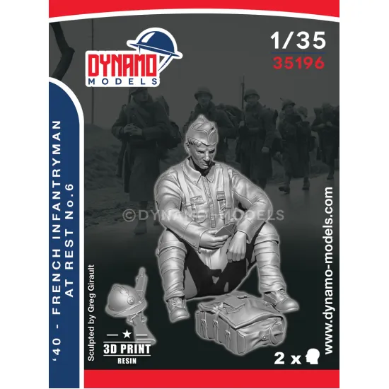 Dynamo Models 35196 1/35 1940 French Infantryman At Rest 3d Printed Resin Kit