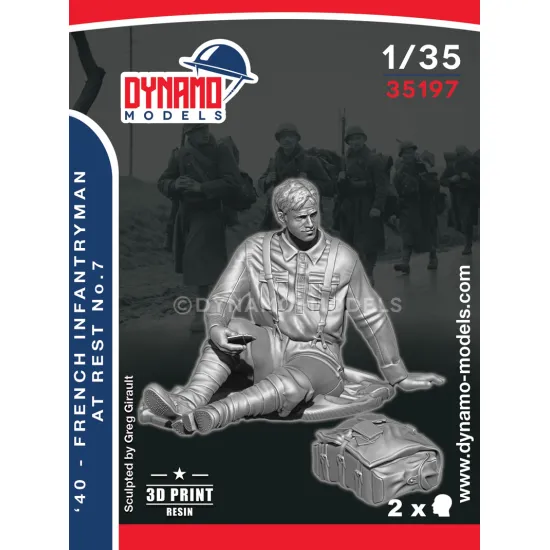 Dynamo Models 35197 1/35 1940 French Infantryman At Rest 3d Printed Resin Kit