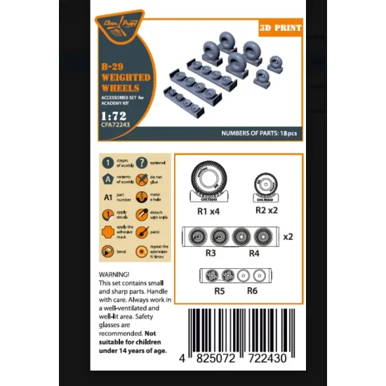 Clear Prop Cpa72243 1/72 B-29 Wheels Set Weighted