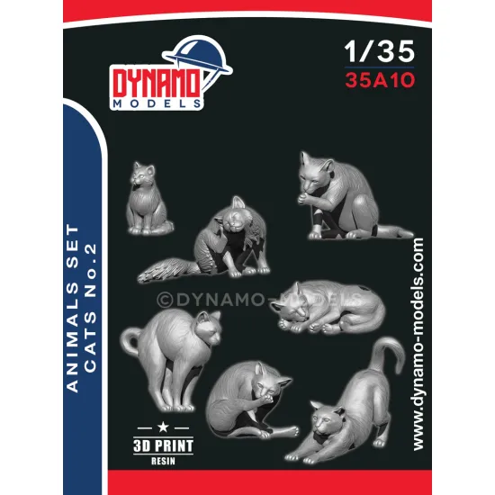 Dynamo Models 35a010 1/35 Animal Set Cats 7 Figures 3d Printed Kit