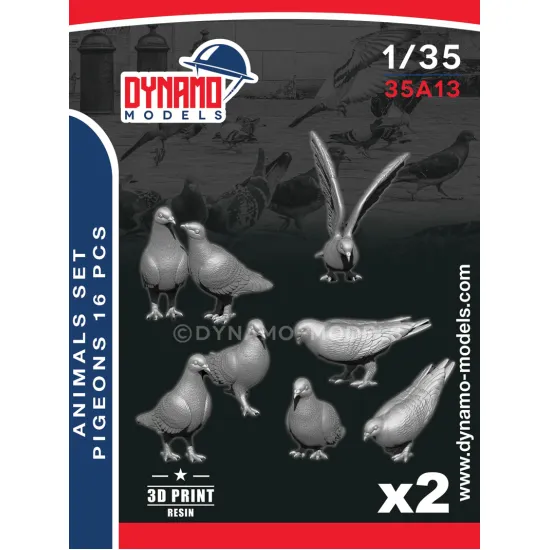 Dynamo Models 35a13 1/35 Animal Set Pigeons 16 Pcs 3d Printed Kit