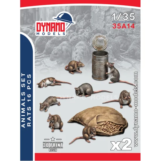 Dynamo Models 35a14 1/35 Animal Set Rats 16 Pcs 3d Printed Kit