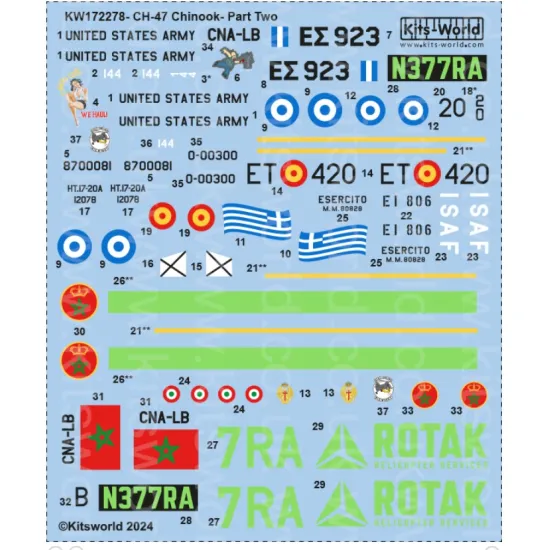 Kits World Kw172278 1/72 Decal For Ch-47c/D/F Chinook