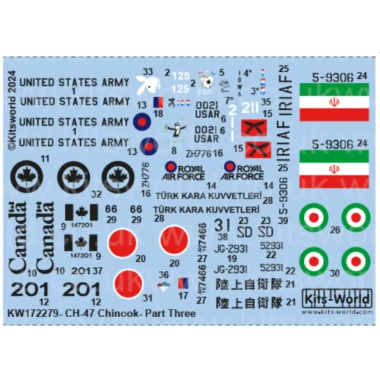 Kits World Kw172279 1/72 Decal For Ch-47/D/C/F/J Hc 4 Chinook