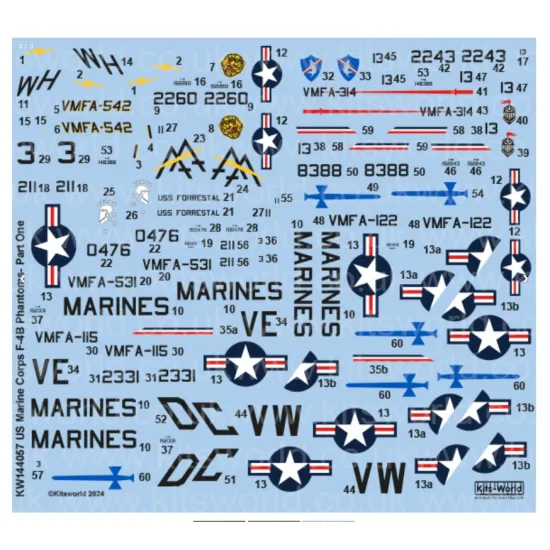 Kits World Kw144057 1/144 Decal For F-4b Phantom- Us Marine Corps