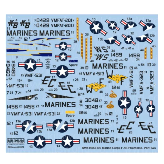 Kits World Kw144058 1/144 Decal For F-4b/C Phantom- Us Marine Corps
