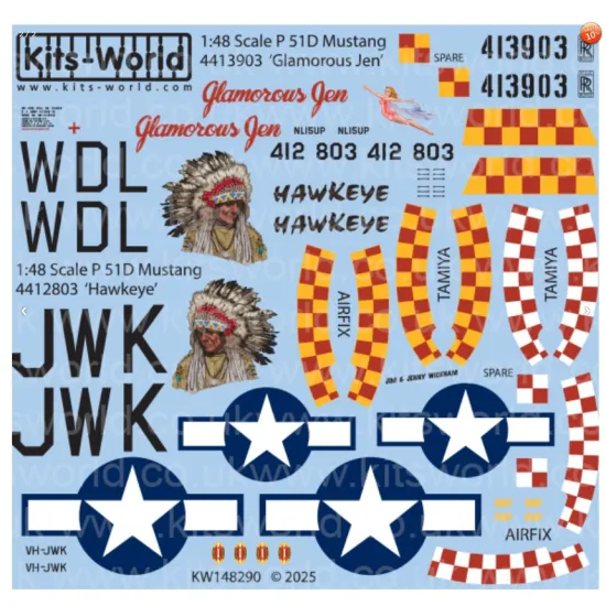 Kits World Kw148290 1/48 Decal For North American P-51 D Mustang