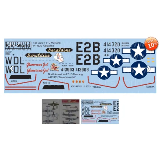 Kits World Kw148292 1/48 Decal For North American P-51 D Mustang