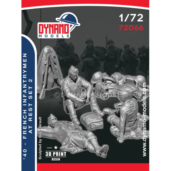 Dynamo Models 72066 1/72 1940 French Infantrymen At Rest 3d Printed Resin Kit