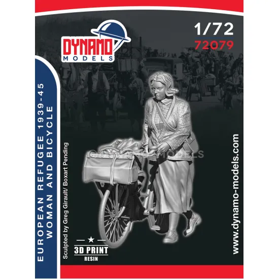 Dynamo Models 72079 1/72 Civilian Refugee Woman And Bicycle 3d Printed Resin Kit