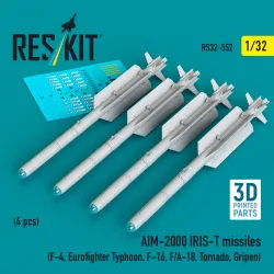 Reskit Rs32-0552 1/32 Aim-2000 Iris-t Missiles 4 Pcs F-4, Eurofighter Typhoon F-16 F/A-18 Tornado Gripen 3d Printed