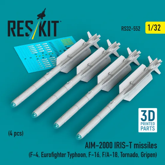 Reskit Rs32-0552 1/32 Aim-2000 Iris-t Missiles 4 Pcs F-4, Eurofighter Typhoon F-16 F/A-18 Tornado Gripen 3d Printed