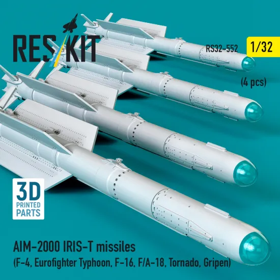 Reskit Rs32-0552 1/32 Aim-2000 Iris-t Missiles 4 Pcs F-4, Eurofighter Typhoon F-16 F/A-18 Tornado Gripen 3d Printed