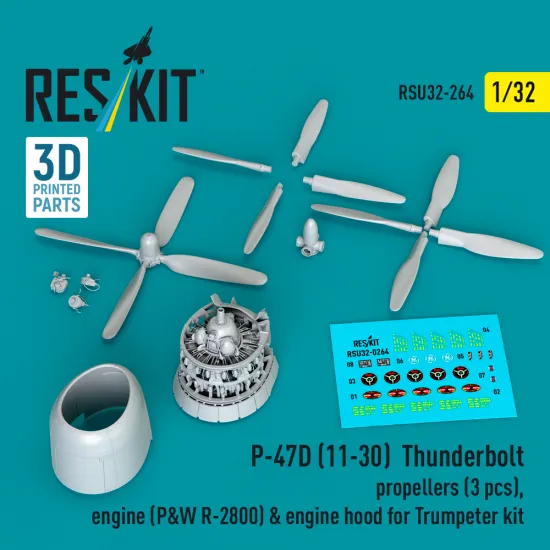 Reskit Rsu32-0248 1/32 P-47d 11-30 Thunderbolt Propellers Engine Pw R-2800 And Engine Hood For Trumpeter