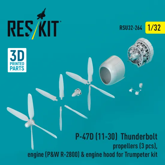 Reskit Rsu32-0248 1/32 P-47d 11-30 Thunderbolt Propellers Engine Pw R-2800 And Engine Hood For Trumpeter
