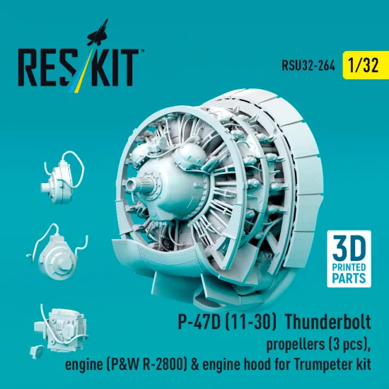 Reskit Rsu32-0248 1/32 P-47d 11-30 Thunderbolt Propellers Engine Pw R-2800 And Engine Hood For Trumpeter