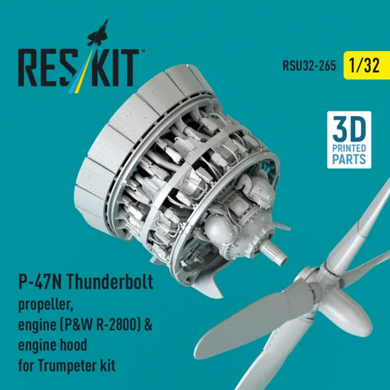 Reskit RSU32-0265 1/32 ​P-47N Thunderbolt propeller engine PW R-2800 and engine hood for Trumpeter