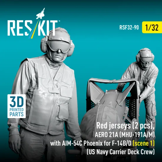 Reskit Rsf32-0090 1/32 Red Jerseys Aero 21a Mhu-191a/M With Aim-54c Phoenix For F-14b/D Us Navy Carrier Deck Crew