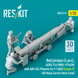Reskit Rsf32-0091 1/32 Red Jerseys Aero 21a Mhu-191a/M With Aim-54c Phoenix For F-14b/D Us Navy Carrier Deck Crew