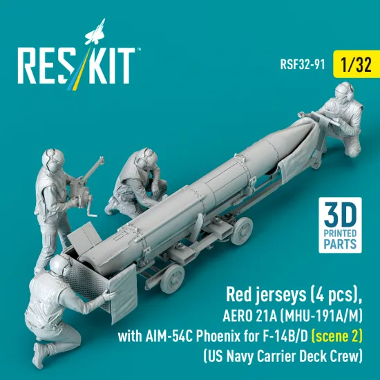 Reskit Rsf32-0091 1/32 Red Jerseys Aero 21a Mhu-191a/M With Aim-54c Phoenix For F-14b/D Us Navy Carrier Deck Crew