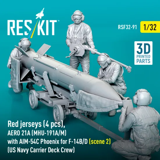 Reskit Rsf32-0091 1/32 Red Jerseys Aero 21a Mhu-191a/M With Aim-54c Phoenix For F-14b/D Us Navy Carrier Deck Crew