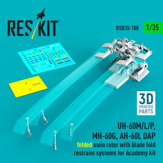 Reskit Rsu35-0100 1/35 Uh-60m/L/P Mh-60g Ah-60l Dap Folded Main Rotor With Blade Fold Restraint Systems For Academy