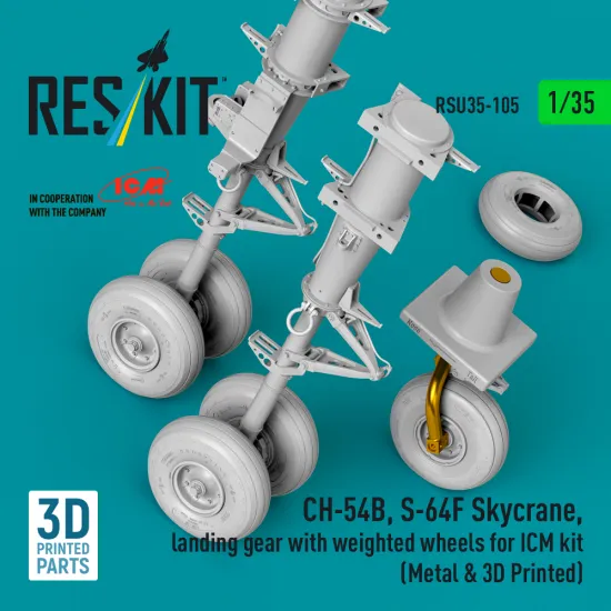 Reskit Rsu35-0105 1/35 Ch-54b S-64f Skycrane Landing Gear With Weighted Wheels Icm