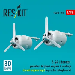 Reskit Rsu48-0502 1/48 B-24 Liberator Propellers Engines And Cowlings Closed Engine Bays For Hobbyboss