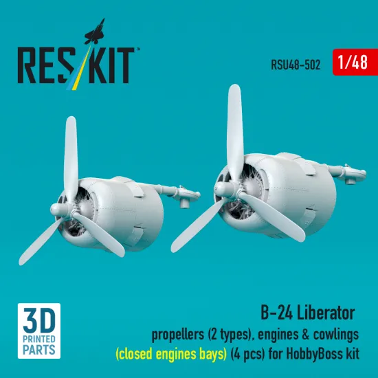 Reskit Rsu48-0502 1/48 B-24 Liberator Propellers Engines And Cowlings Closed Engine Bays For Hobbyboss