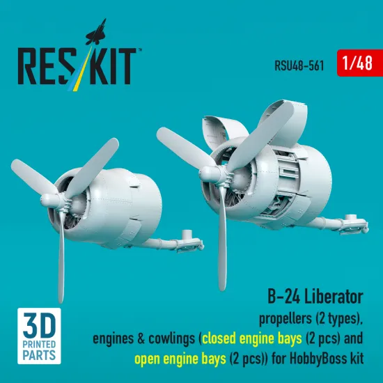 Reskit Rsu48-0561 1/48 B-24 Liberator Propellers Engines And Cowlings Closed Engine Bays And Open Engine Bays For Hobbyboss