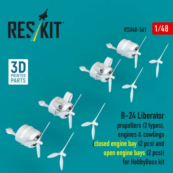 Reskit Rsu48-0561 1/48 B-24 Liberator Propellers Engines And Cowlings Closed Engine Bays And Open Engine Bays For Hobbyboss