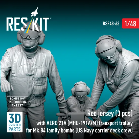 Reskit Rsf48-0063 1/48 Us Navy Red Jerseys With Aero 21a Mhu-191a/M Transport Trolley For Mk.84 Family Bombs
