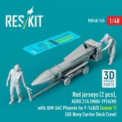 Reskit Rsf48-0145 1/48 Red Jerseys Aero 21a Mhu-191a/M With Aim-54c Phoenix For F-14b/D Scene 1 Us Navy Carrier Deck Crew