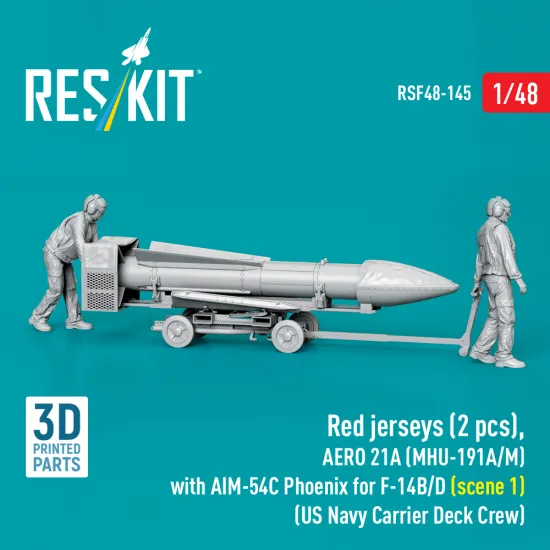 Reskit Rsf48-0145 1/48 Red Jerseys Aero 21a Mhu-191a/M With Aim-54c Phoenix For F-14b/D Scene 1 Us Navy Carrier Deck Crew