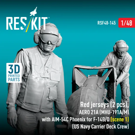 Reskit Rsf48-0145 1/48 Red Jerseys Aero 21a Mhu-191a/M With Aim-54c Phoenix For F-14b/D Scene 1 Us Navy Carrier Deck Crew
