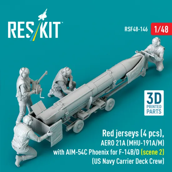 Reskit Rsf48-0146 1/48 Red Jerseys Aero 21a Mhu-191a/M With Aim-54c Phoenix For F-14b/D Scene 2 Us Navy Carrier Deck Crew