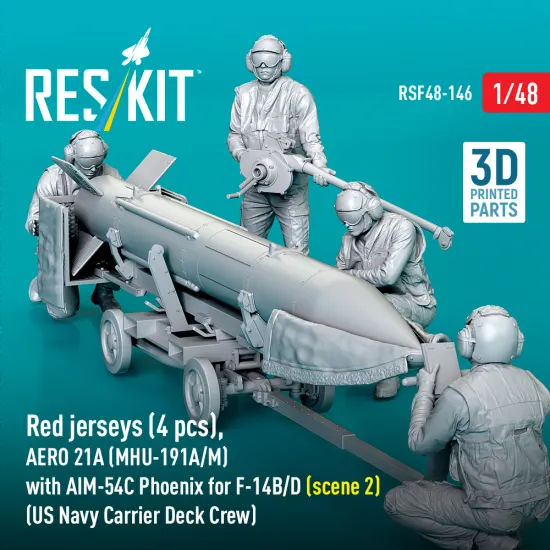 Reskit Rsf48-0146 1/48 Red Jerseys Aero 21a Mhu-191a/M With Aim-54c Phoenix For F-14b/D Scene 2 Us Navy Carrier Deck Crew
