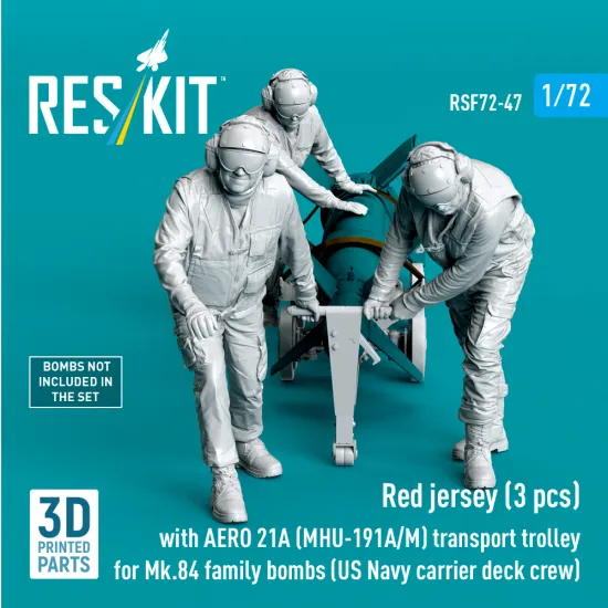 Reskit Rsf72-0047 1/72 Us Navy Red Jerseys With Aero 21a Mhu-191a/M Transport Trolley For Mk.84 Family Bombs