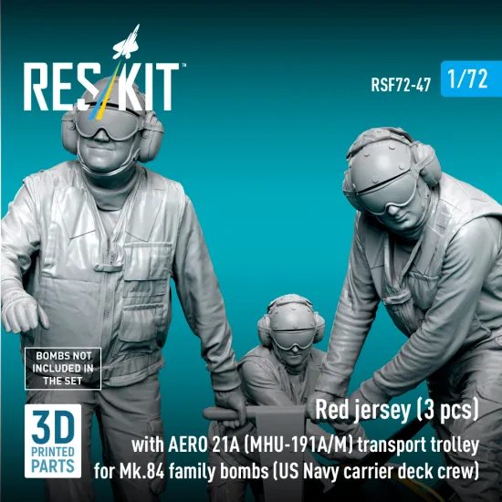 Reskit Rsf72-0047 1/72 Us Navy Red Jerseys With Aero 21a Mhu-191a/M Transport Trolley For Mk.84 Family Bombs