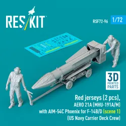 Reskit Rsf72-0096 1/72 Red Jerseys 2 Pcs Aero 21a Mhu-191a/M With Aim-54c Phoenix For F-14b/D Scene 1 Us Navy Carrier Deck Crew