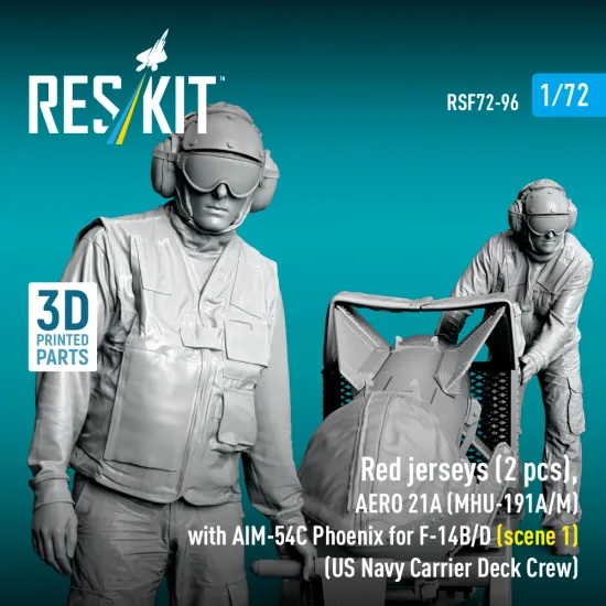 Reskit Rsf72-0096 1/72 Red Jerseys 2 Pcs Aero 21a Mhu-191a/M With Aim-54c Phoenix For F-14b/D Scene 1 Us Navy Carrier Deck Crew