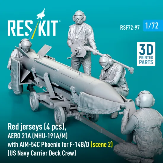 Reskit Rsf72-0097 1/72 Red Jerseys 2 Pcs Aero 21a Mhu-191a/M With Aim-54c Phoenix For F-14b/D Scene 2 Us Navy Carrier Deck Crew