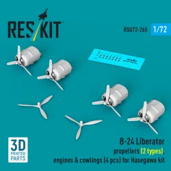 Reskit Rsu72-0265 1/72 B-24 Liberator Propellers 2 Types Engines And Cowlings 4 Pcs For Hasegawa