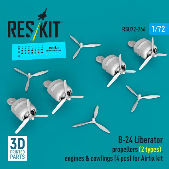 Reskit Rsu72-0266 1/72 B-24 Liberator Propellers 2 Types Engines And Cowlings 4 Pcs Airfix Kit
