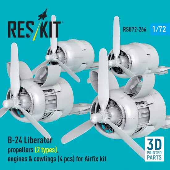 Reskit Rsu72-0266 1/72 B-24 Liberator Propellers 2 Types Engines And Cowlings 4 Pcs Airfix Kit