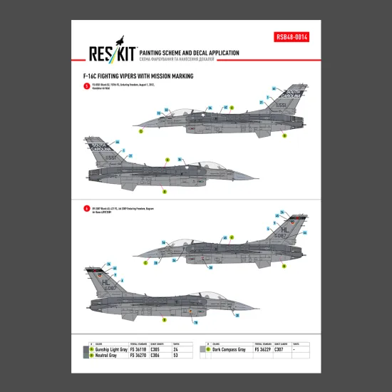 Reskit Rsb48-0014 1/48 F-16c Fighting Vipers Block 30 40 42 50 52 With Mission Marking Main Decals With Stencils