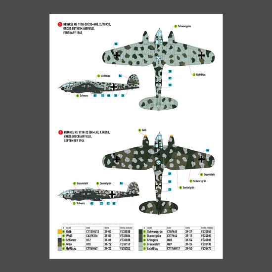 Reskit Rsb48-0015 1/48 Decal For Heinkel He 111 H-16 H-20 H-22 Late Series Decal