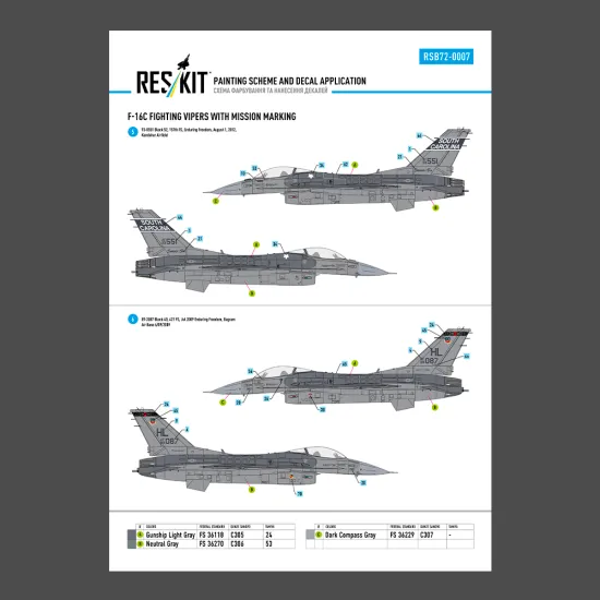 Reskit Rsb72-0007 1/72 F-16c Fighting Vipers Block 30 40 42 50 52 With Mission Marking Main Decals With Stencils