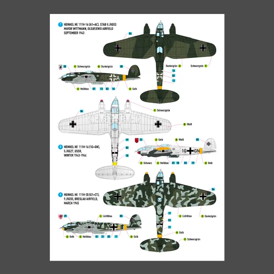 Reskit Rsb72-0008 1/72 Decal For Heinkel He 111 H-16 H-20 H-22 Late Series